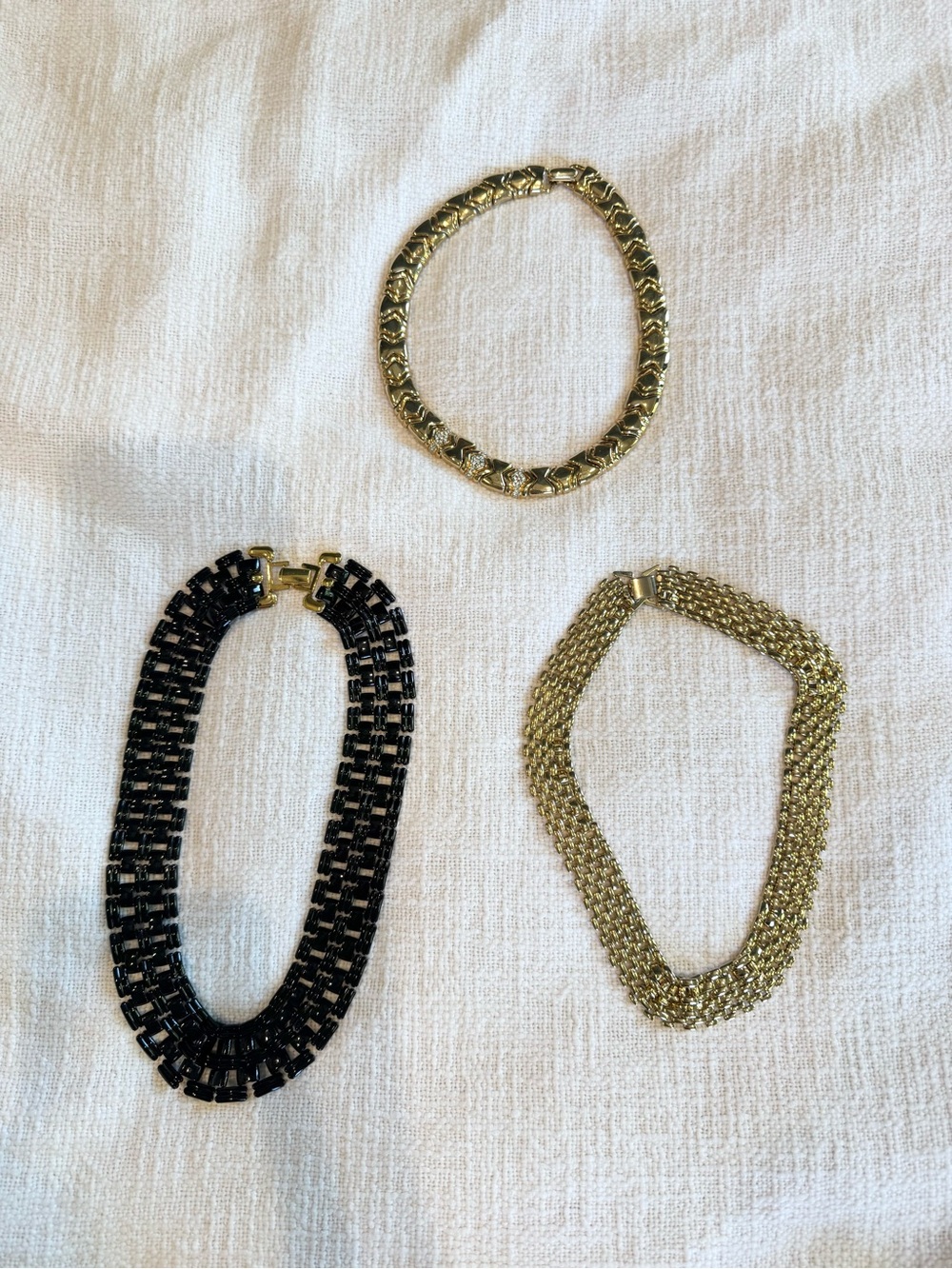 Vintage Gold & Black Statement Necklace Bundle Set of 3 Party Formal Fancy Gala